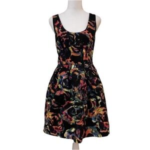 Jack BB Dakota Glow and Behold Black & Watercolor Corduroy Fit Flare Mini Dress